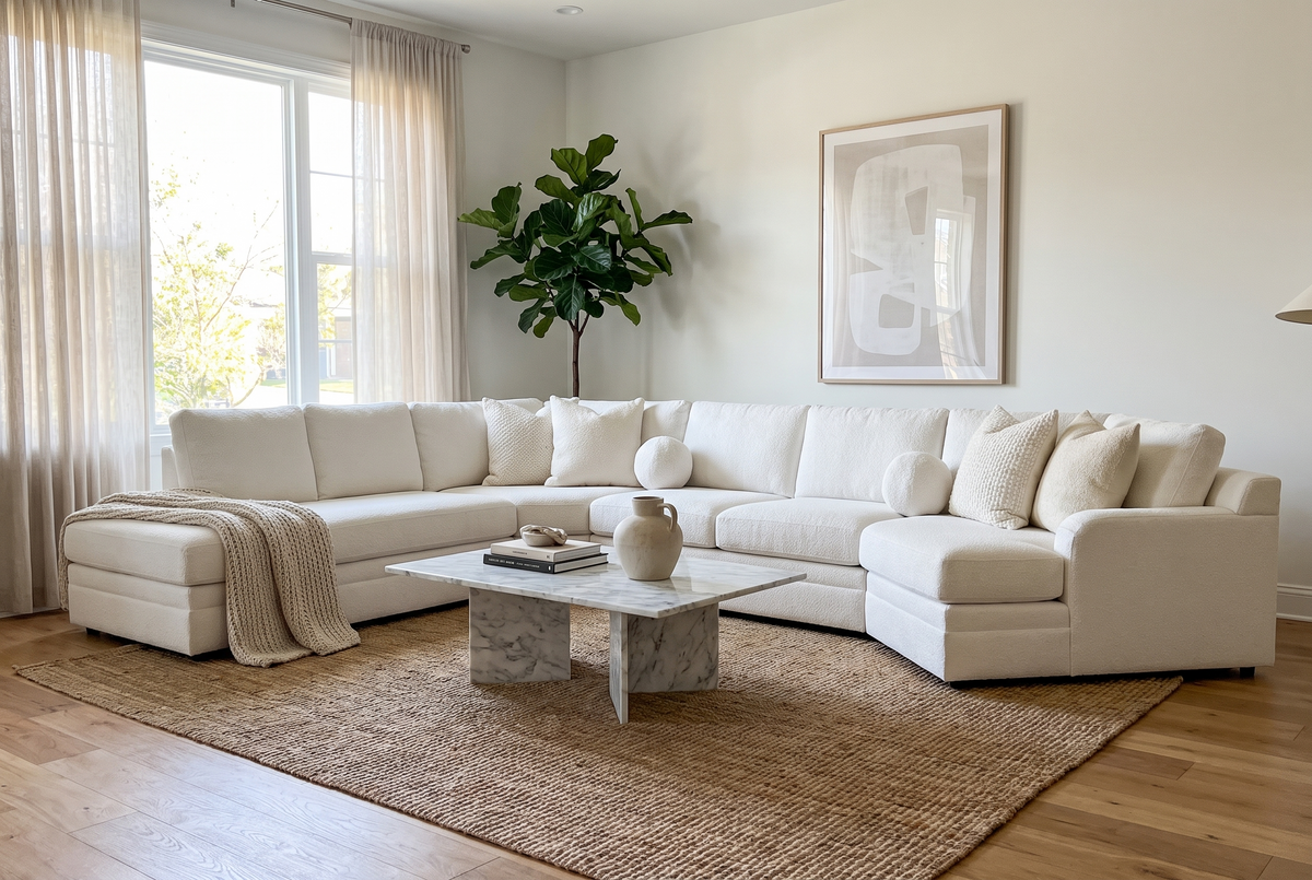 Carson Sectional in white boucle performance fabric